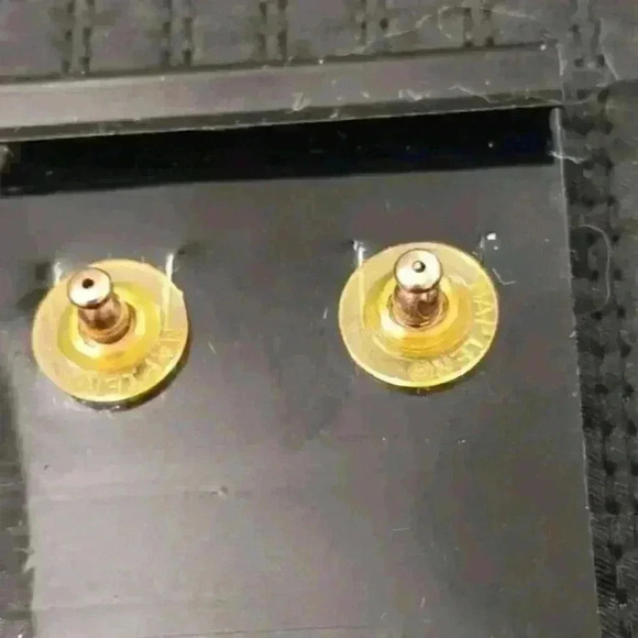 Napier Spiral Gold Tone Faux Black Onyx Center Pierced Earrings 14kt Post - Picture 2 of 3